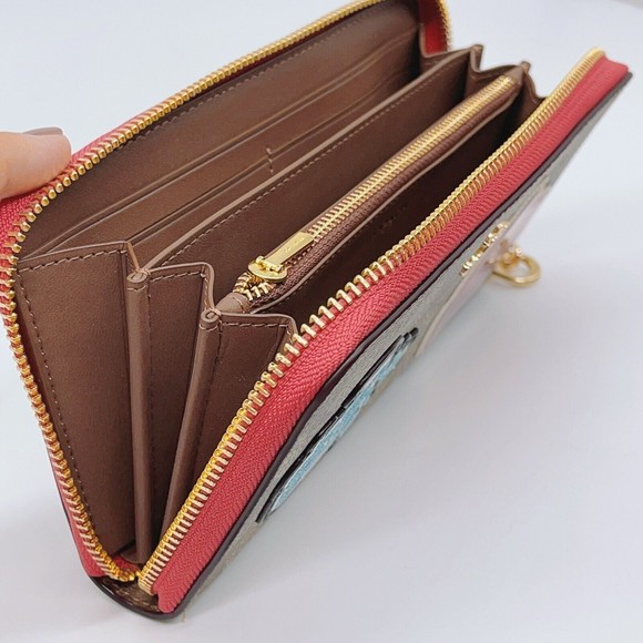 Coach C6995 Long Zip Around Wallet In Signature Canvas With Disco Patches NWT - Picture 8 of 9